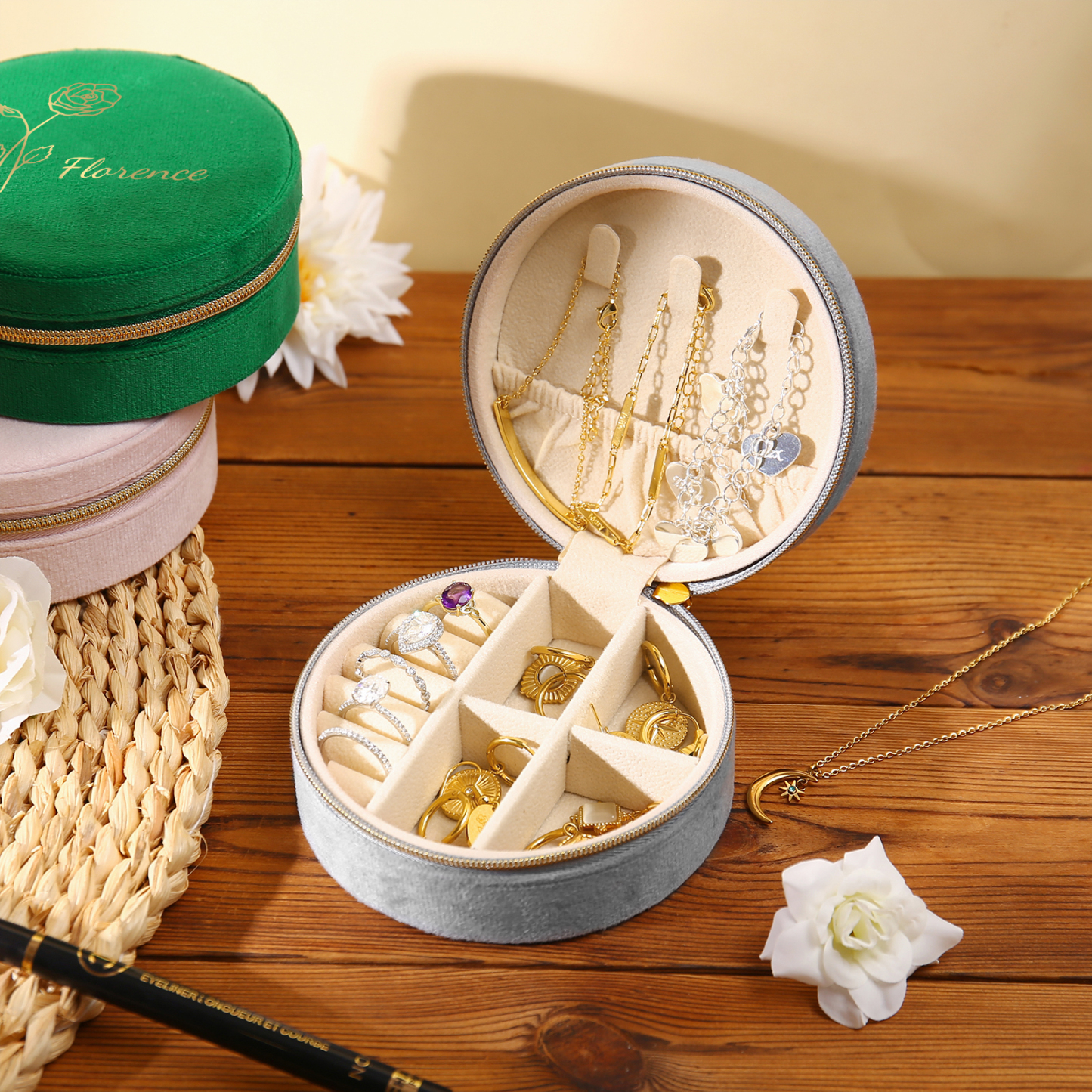 Caja de regalo para joya personalizada con nombre y flor de nacimiento-Jessemade ES