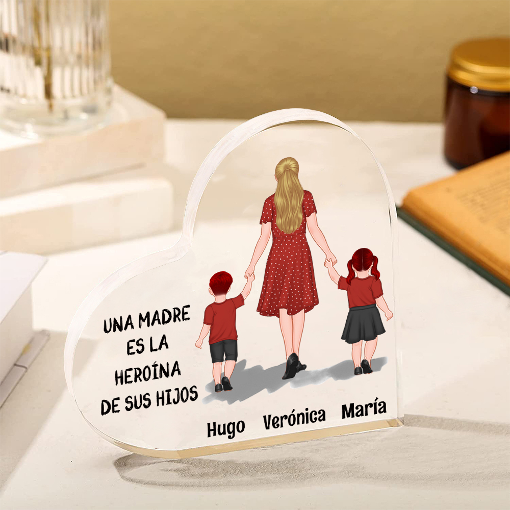 Placa de acrílico en forma de corazón mamá e hijos con 2-3 nombres personalizados-Jessemade ES