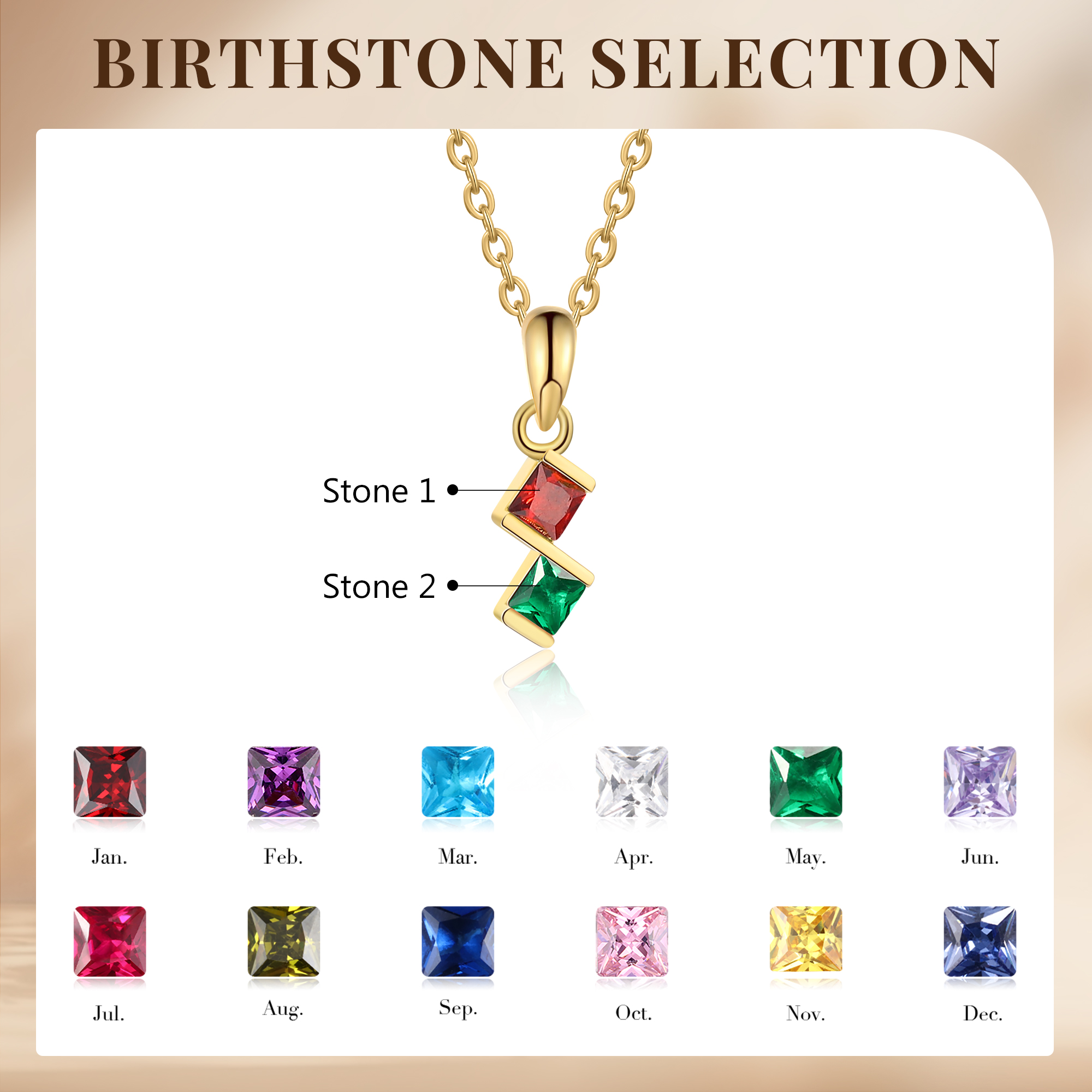 Collar para mujer con 2 piedras de nacimiento personalizadas-Jessemade ES