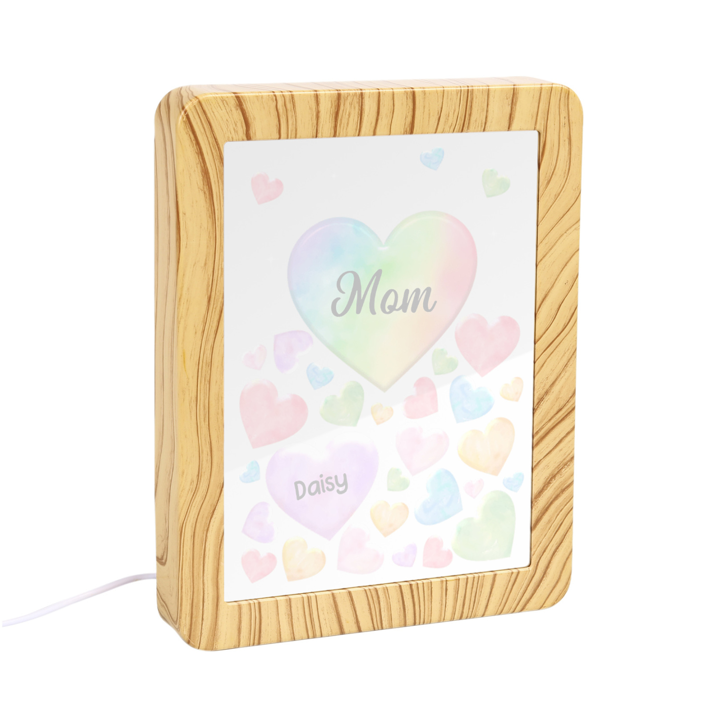 Marco/Espejo con LED Multifuncional Corazones 1-7 Nombres Personalizados con 1 Texto-Jessemade ES