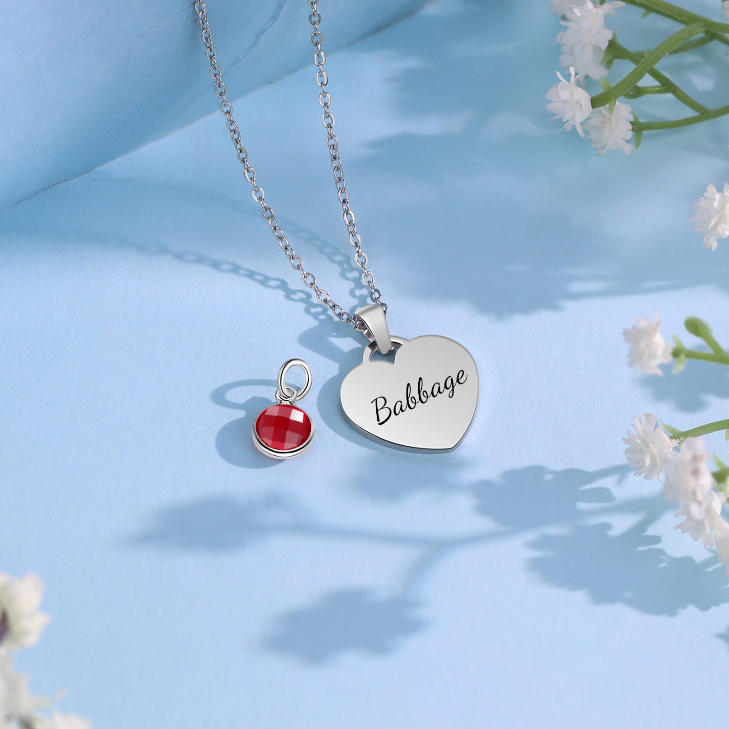 Collar de corazón con 1-3 colgantes de piedras de nacimiento con 1 nombre-Jessemade ES