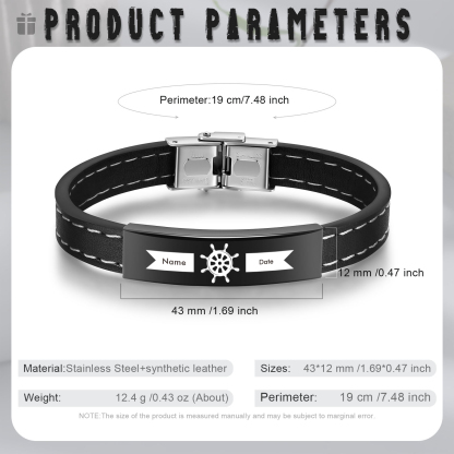 Pulsera de Cuero con Placa de Nombre y Fecha Personalizados -Jessemade ES