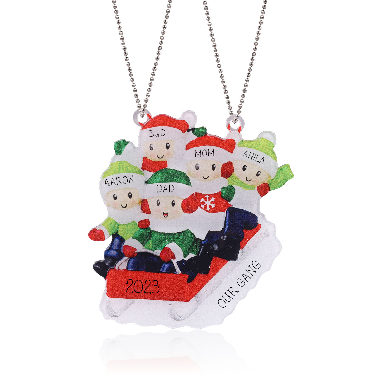 Navidad-Ornamentos Navideños de Acrílico Carro de Esquí 5 Nombres con Texto y Año Personalizados