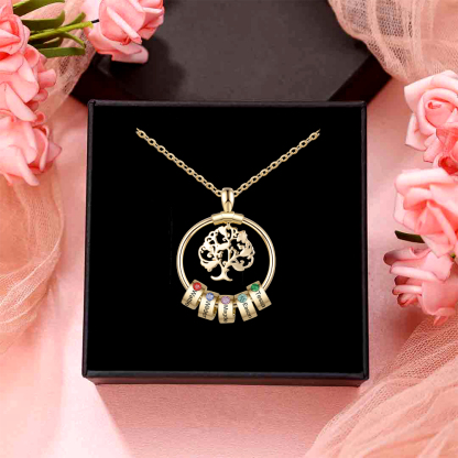 Collar con 1-5 círculos 1-5 piedras de nacimiento y nombres colgante de árbol de la vida oro-Jessemade ES