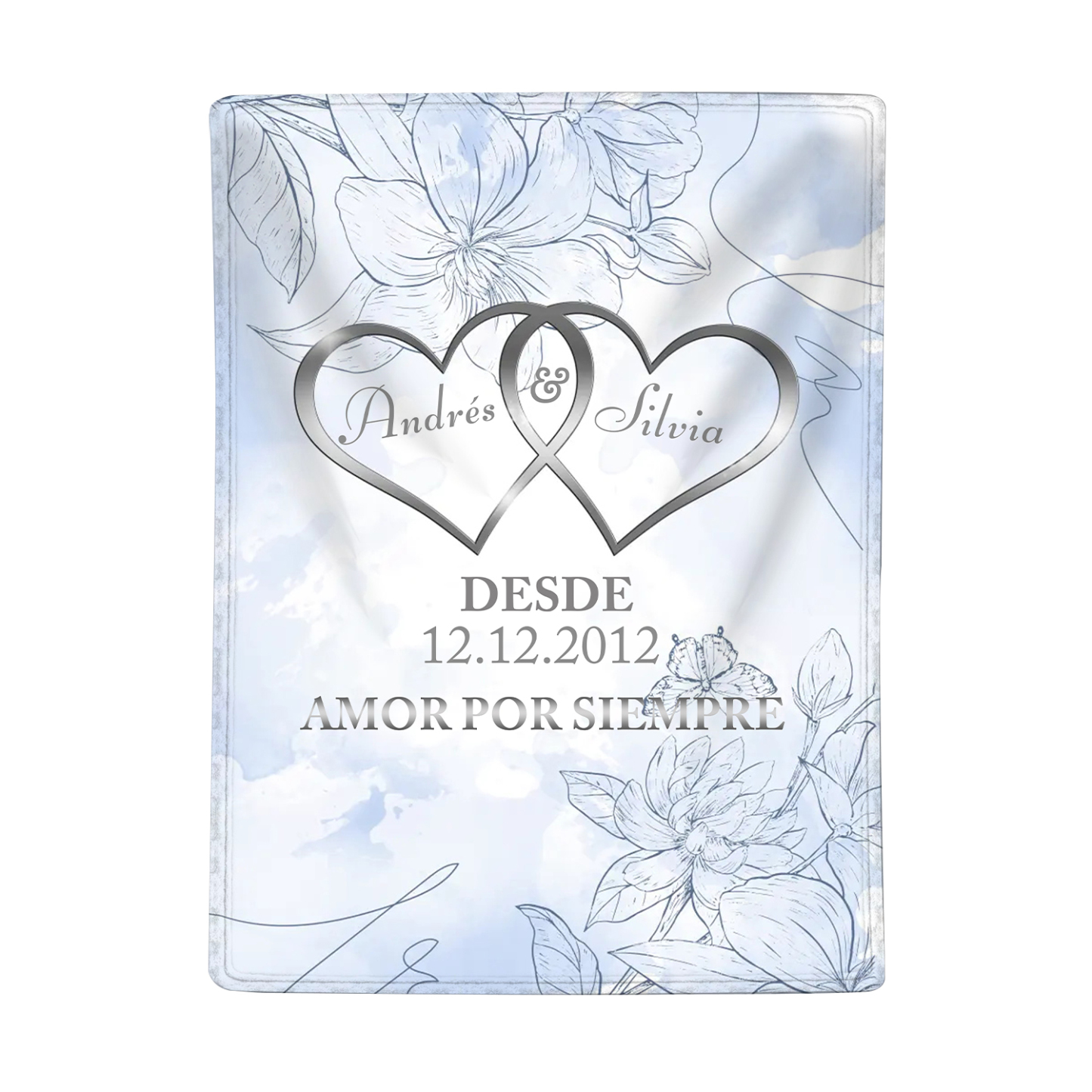 Pareja-Manta de buen calidad de corazones conectados personalizada con nombres, texto y fecha 4 colores-Jessemade ES