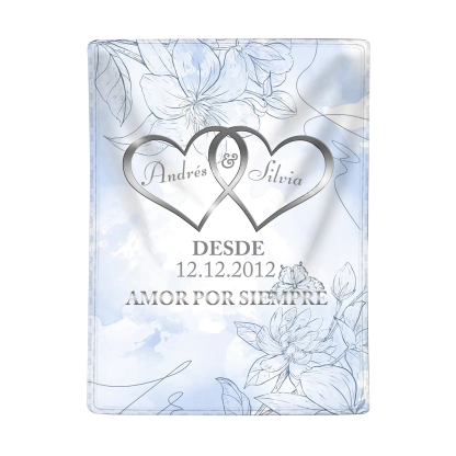 Pareja-Manta de buen calidad de corazones conectados personalizada con nombres, texto y fecha 4 colores-Jessemade ES