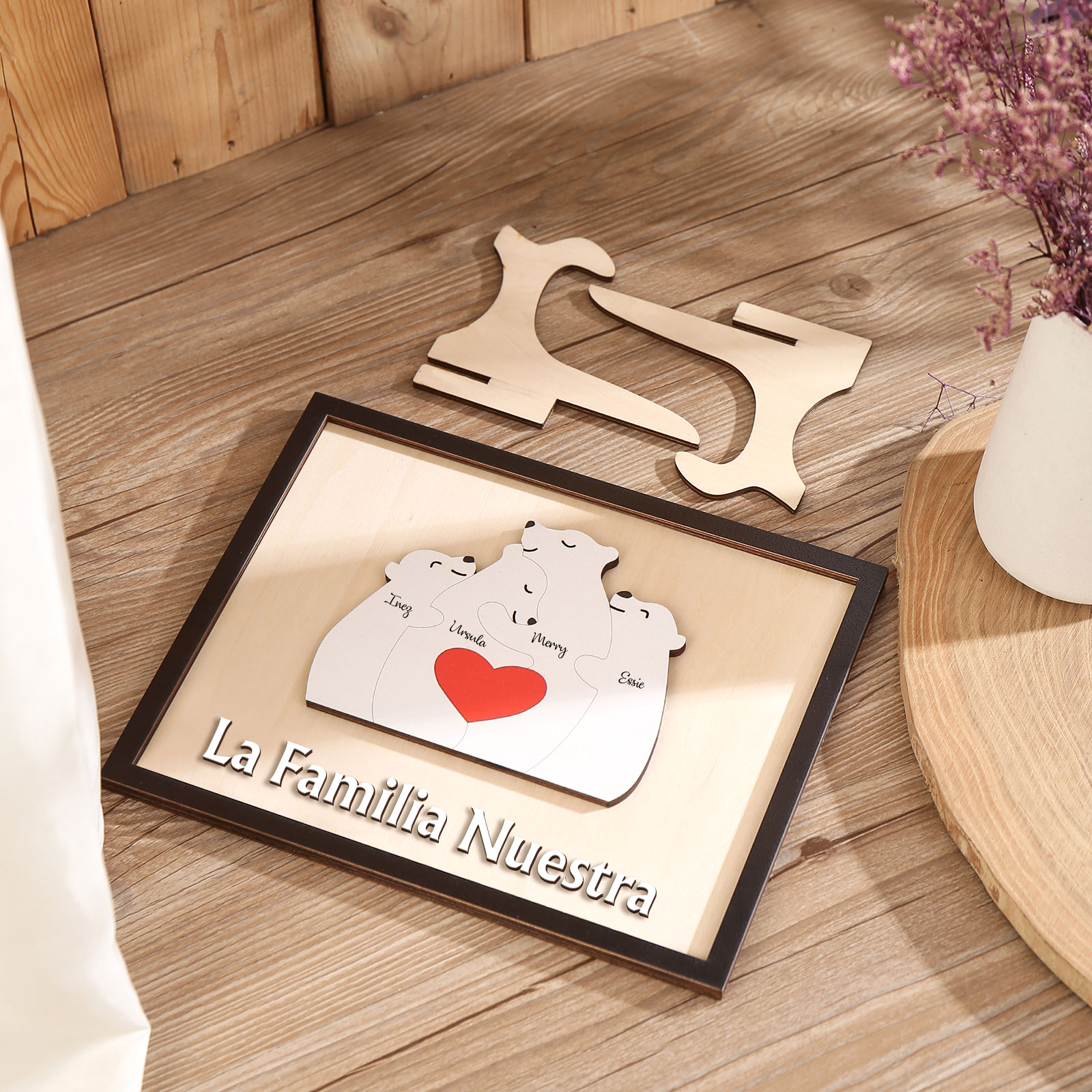 A familia-Adorno 2-6 nombres personalizados decoración de madera familia de canguros-Jessemade ES