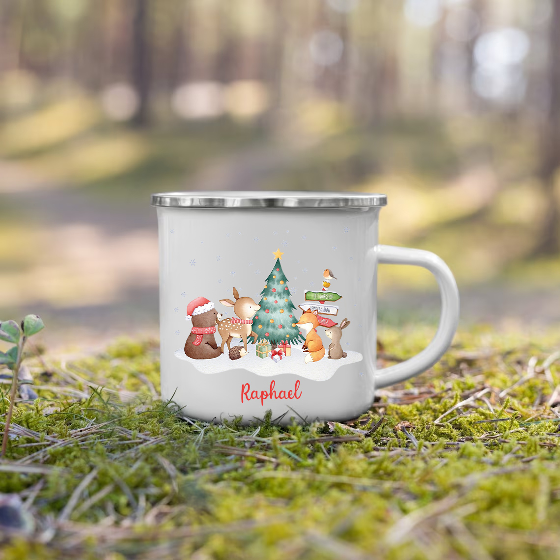 Navidad-Taza fiesta de animales para niños con 1 nombre personalizado-Jessemade ES