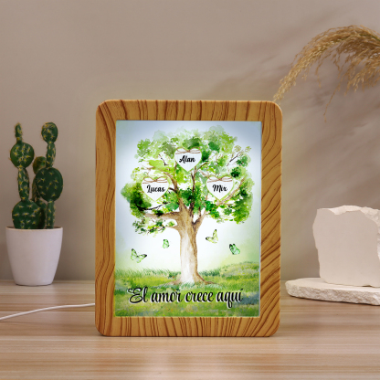 Marco/Espejo con LED Multifuncional Árbol de la Vida 2-8 Nombres Personalizados con 1 Texto-Jessemade ES