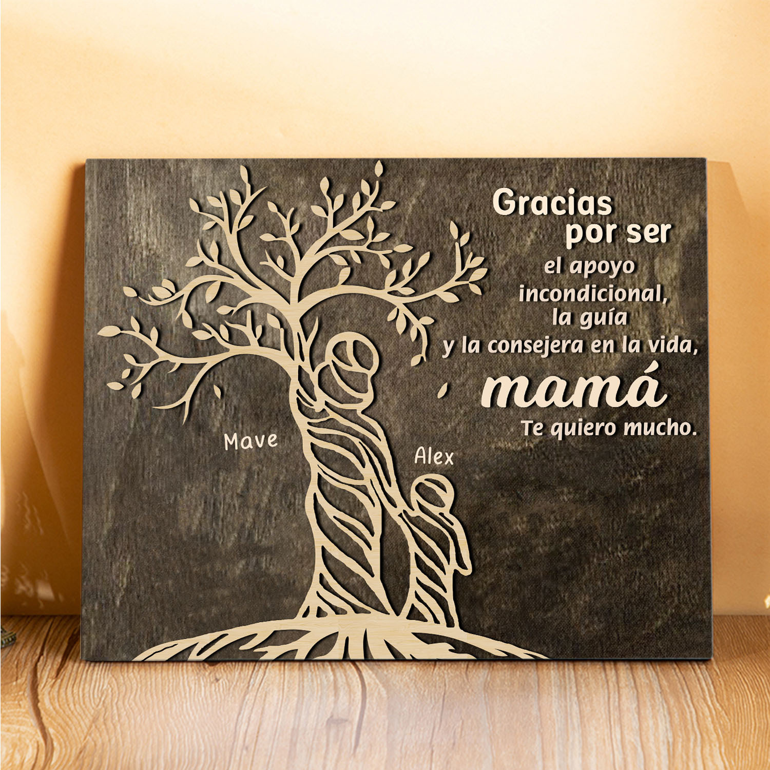 A mi mamá-Lámina mujer de árbol marco de madera personalizado con 2 nombres-Jessemade ES