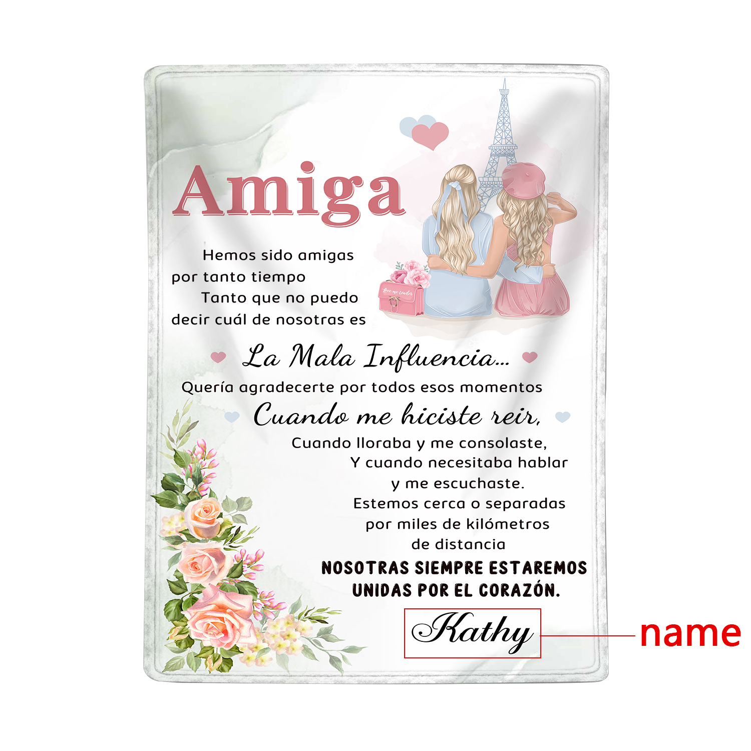 A mi amiga-Manta de buen calidad con frase amoroso y personalizada con 1 nombre-Jessemade ES