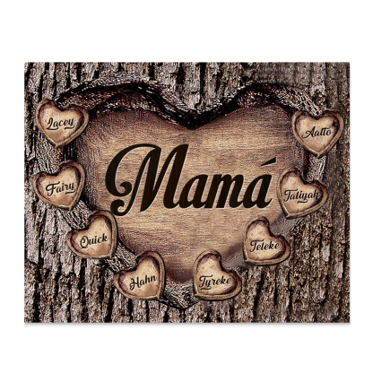 A mi mamá-Lámina marco de madera para mamá personalizado con 8 nombres-Jessemade ES