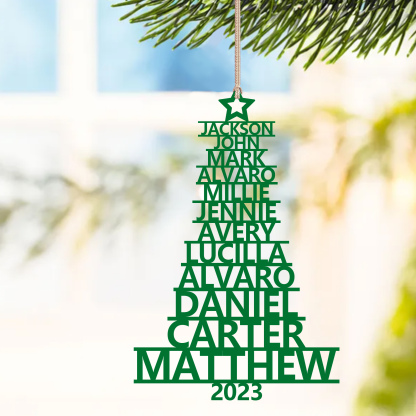 Navidad-Ornamento navideño de madera árbol de nombres con 12 nombres y año personalizados