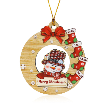 Navidad-Ornamentos Navideños de Madera Muñecos de Nieve y Calcetines 4 Nombres con Texto Personalizados-Jessemade ES