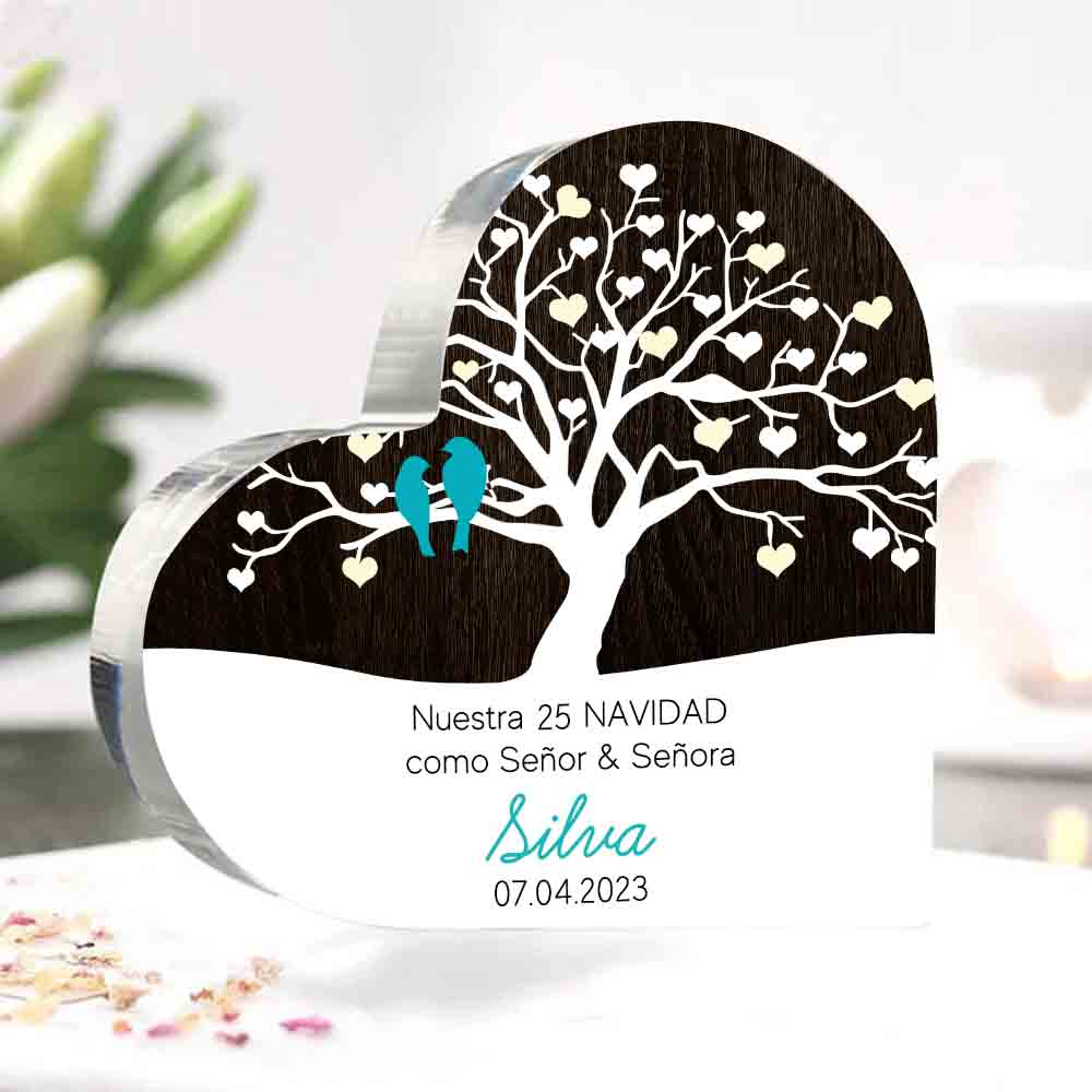 Navidad-Placa de acrílico en forma de corazón aniversario de navidad con número, fecha y apellido personalizados-Jessemade ES