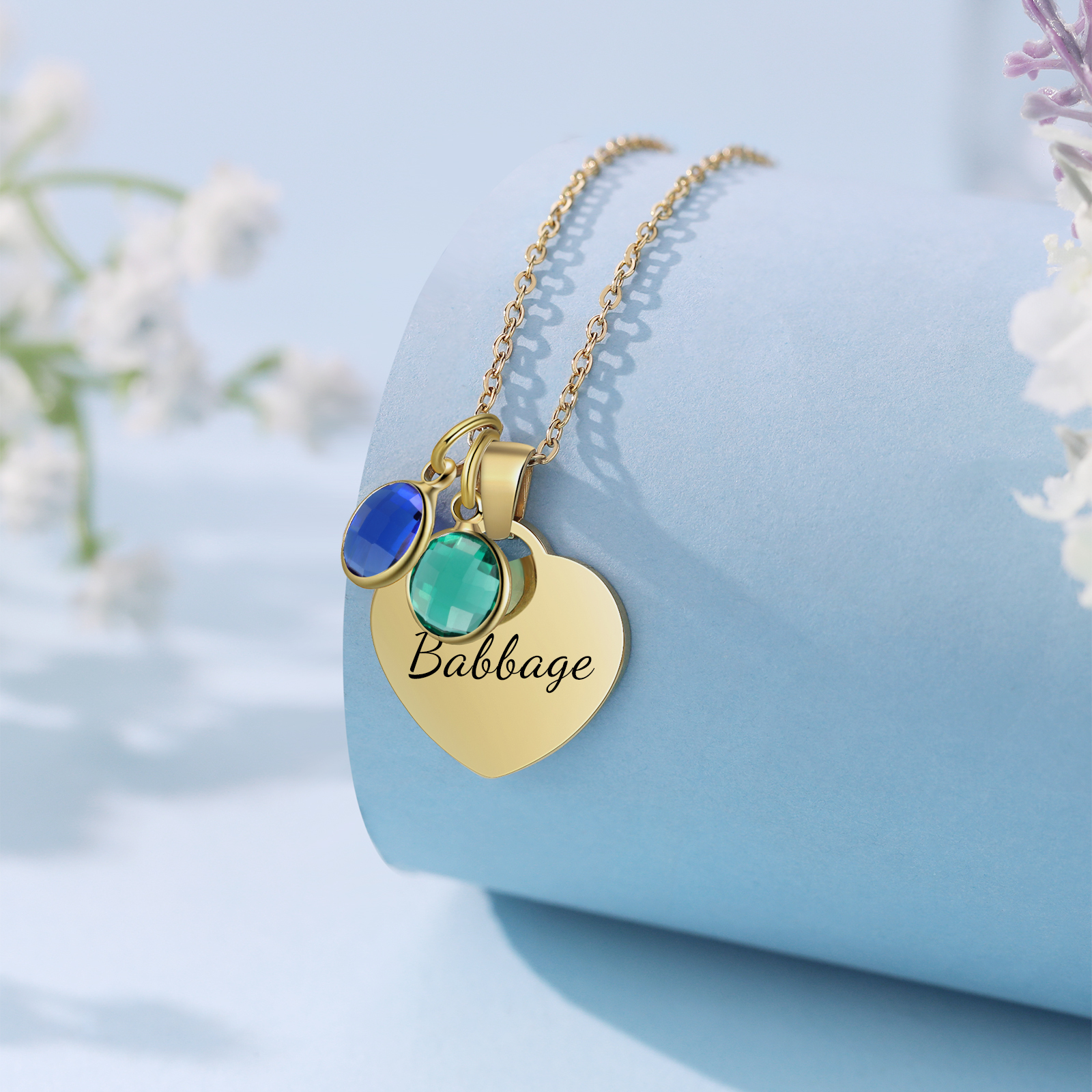 Collar de corazón con 1-3 colgantes de piedras de nacimiento con 1 nombre-Jessemade ES