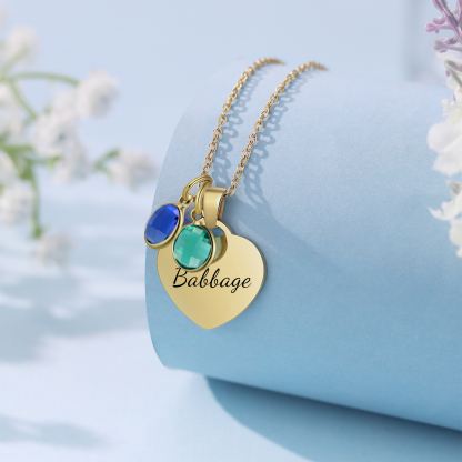 Collar de corazón con 1-3 colgantes de piedras de nacimiento con 1 nombre-Jessemade ES