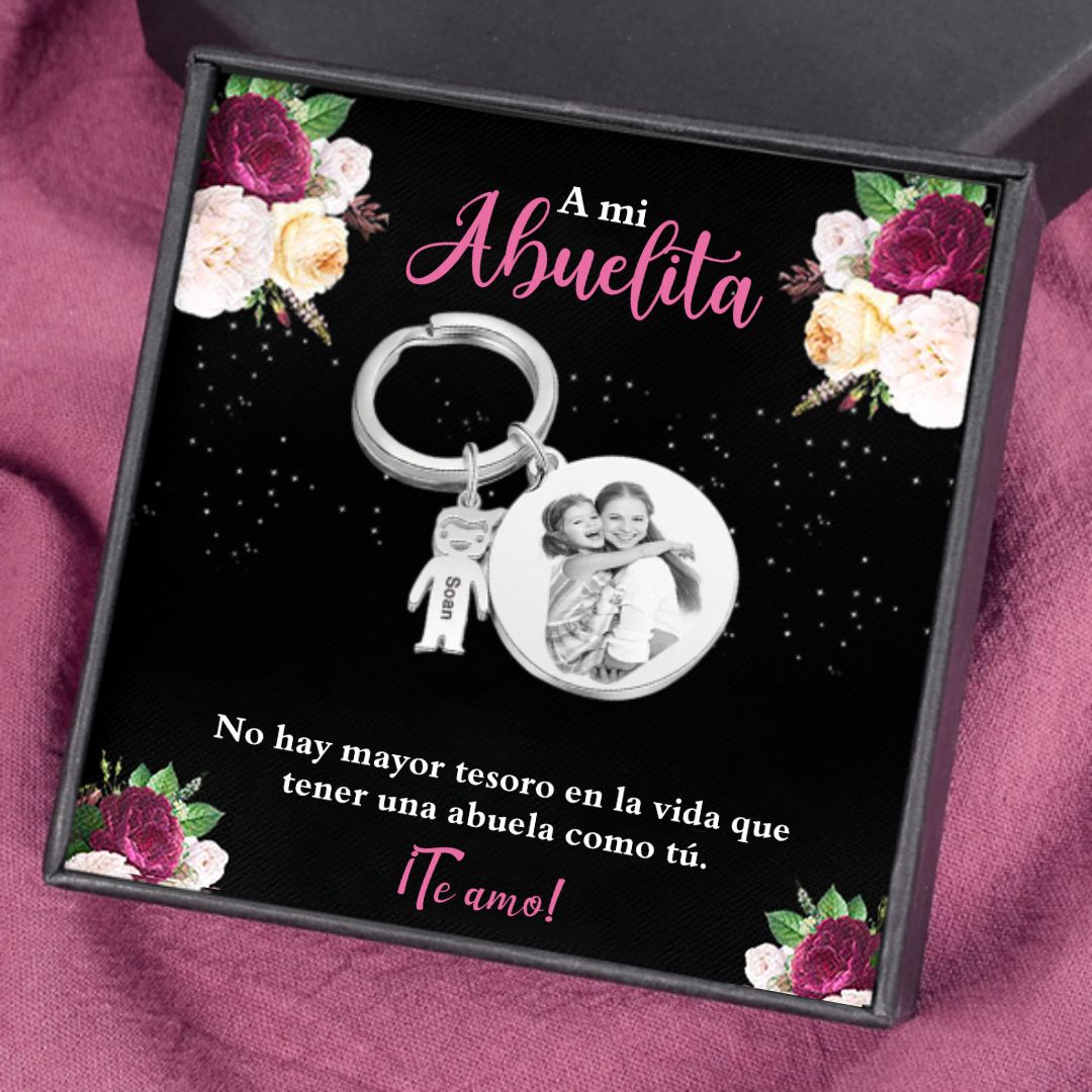 A mi abuela - Llavero 1 Nombre Personalizado con 1 Charms Niñ@ con Foto y Texto-Jessemade ES