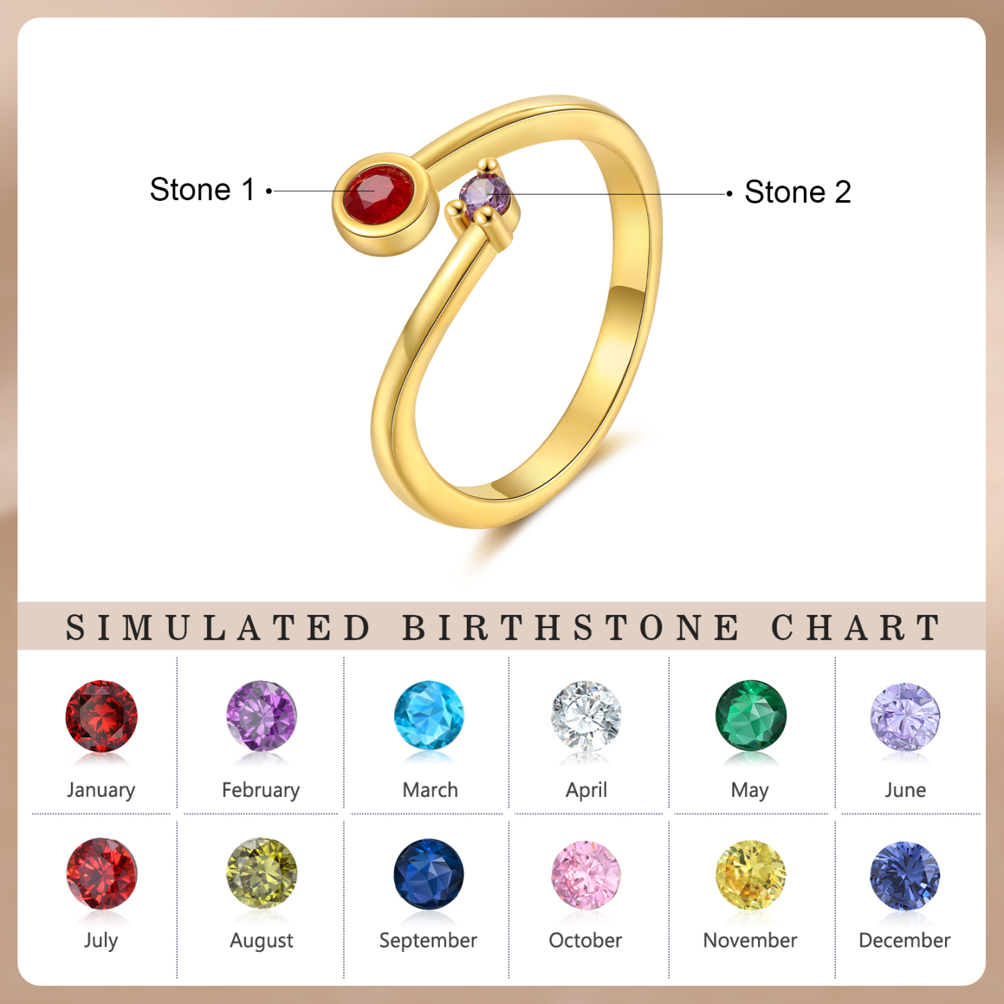 Anillo personalizado con 2-5 piedras de nacimiento anillo ajustable-Jessemade ES