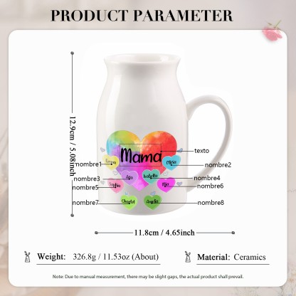 Florero de cerámica corazones 2-8 nombres personalizados con texto decoración del hogar-Jessemade ES