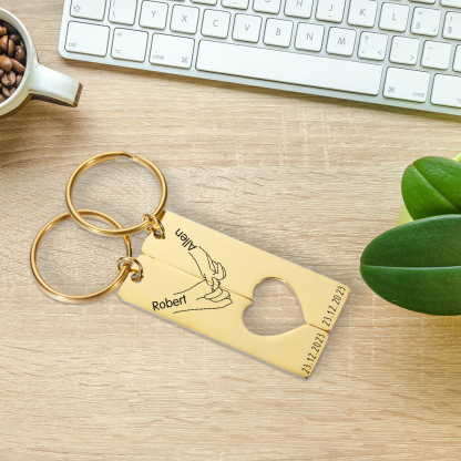 A mi querido-Llavero con corazón encajado para pareja pinky swear 2 nombres personalizados con fecha-Jessemade ES