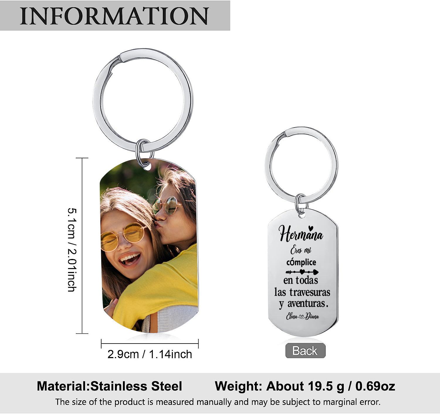 A mi hermana - Llavero con 2 nombres personalizados con foto-Jessemade ES