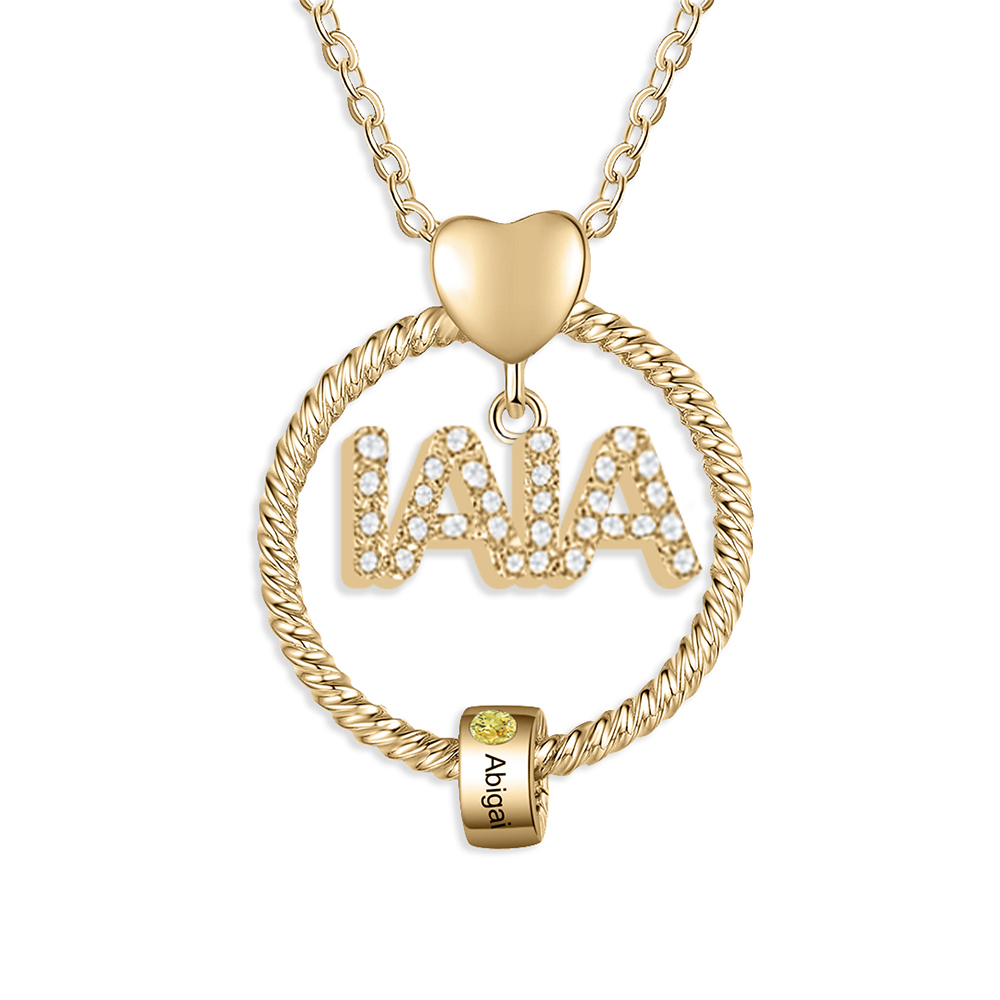 Collar a abuela con colgante de "IAIA" con 1 nombre y 1 piedra de nacimiento personalizados | Jessemade-Jessemade ES