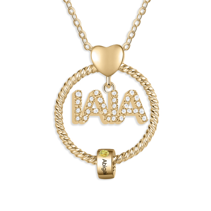 Collar a abuela con colgante de "IAIA" con 1 nombre y 1 piedra de nacimiento personalizados | Jessemade-Jessemade ES