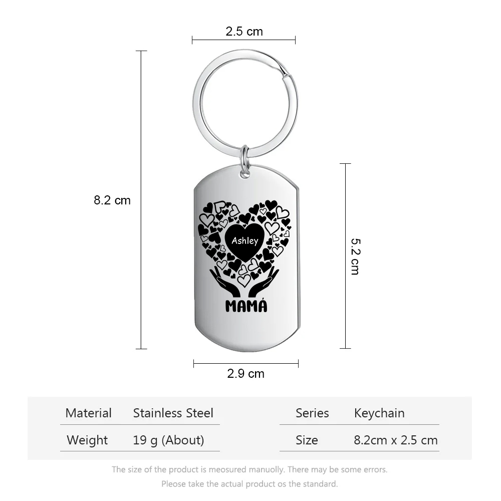 A mi mamá/abuela-Llavero 1-7 Nombres Personalizados con Texto CORAZONES Y MANOS