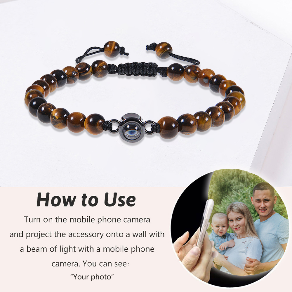 A mi papá-Pulsera de perlas con proyección de foto en color para hombre-Jessemade ES