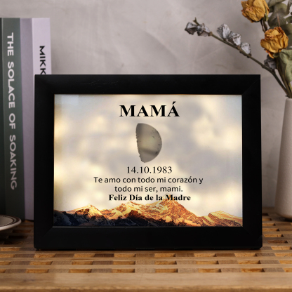 A mi mamá-Marco de luna del día que nació personalizado con fecha y texto con lámpara-Jessemade ES