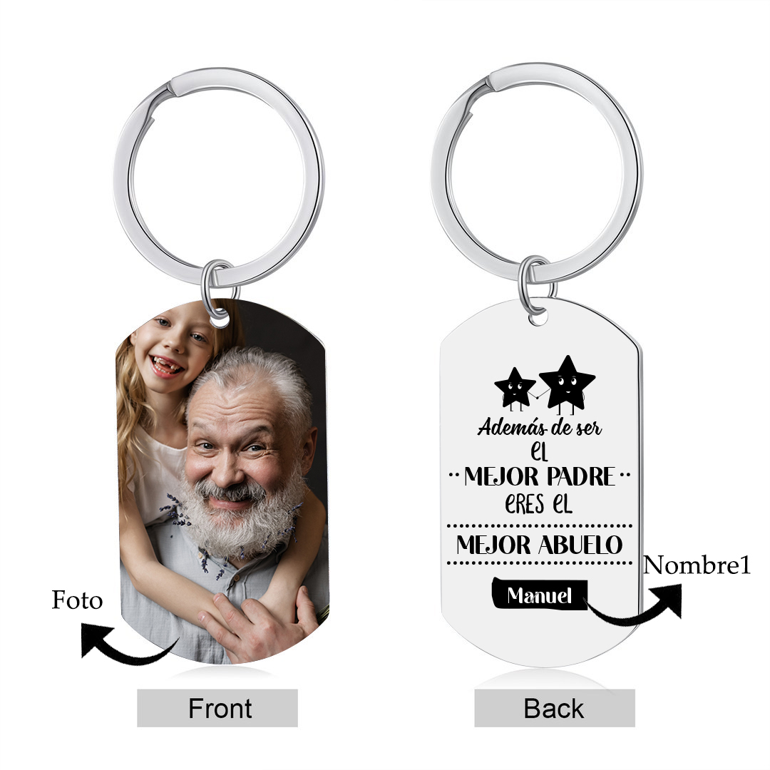 A mi abuelo-Llavero EL MEJOR ABUELO personalizado con 1 nombre y 1 foto-Jessemade ES