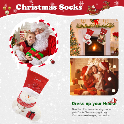 Adornos de medias navideñas con muñeco Bolsa de regalo 1 Nombre personalizado-Jessemade ES