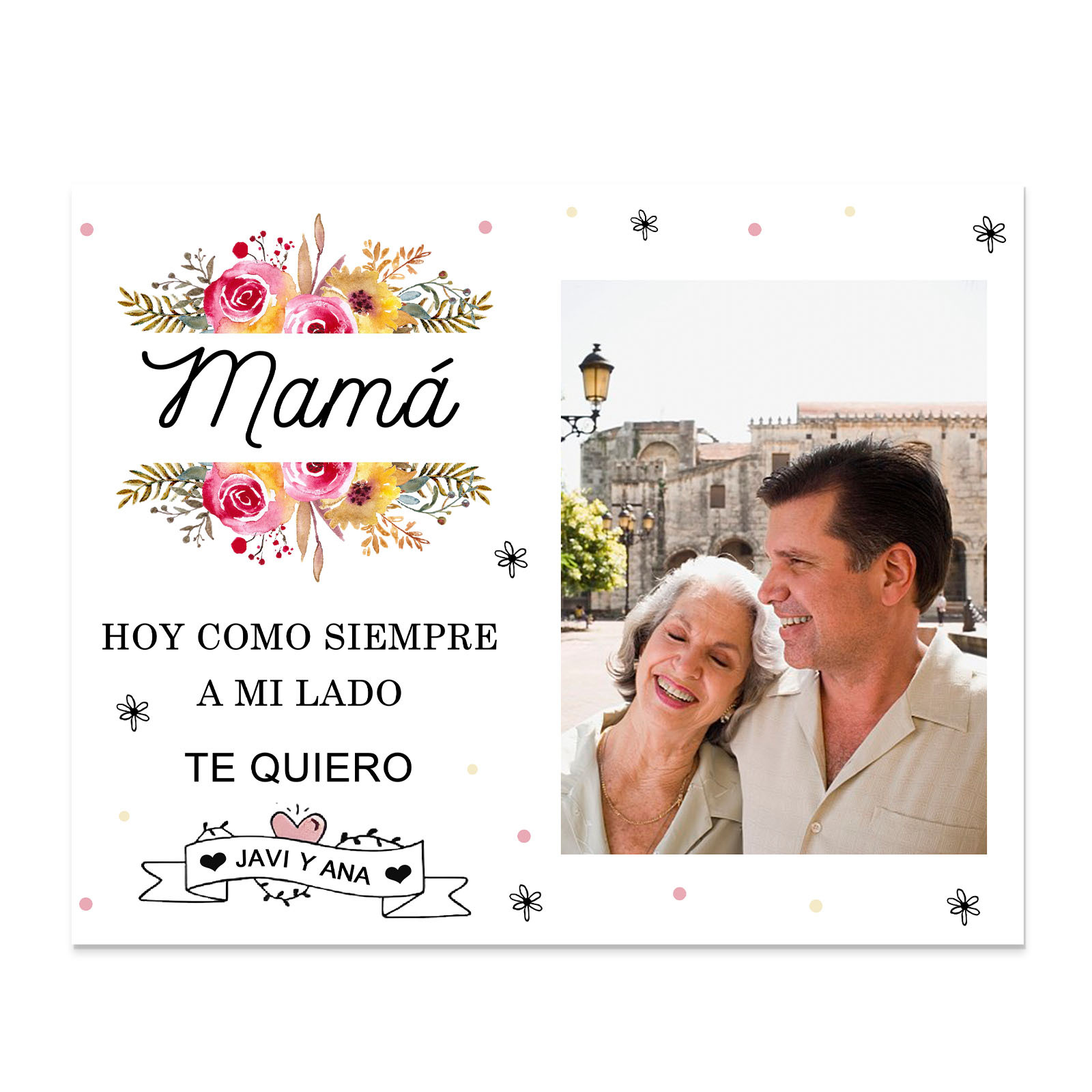 A mi mamá-Lámina marco de madera para mamá personalizado con 1 texto y 1 foto-Jessemade ES