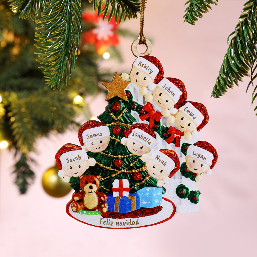 Navidad-Ornamentos con muñecos familia 8 nombres personalizados con te