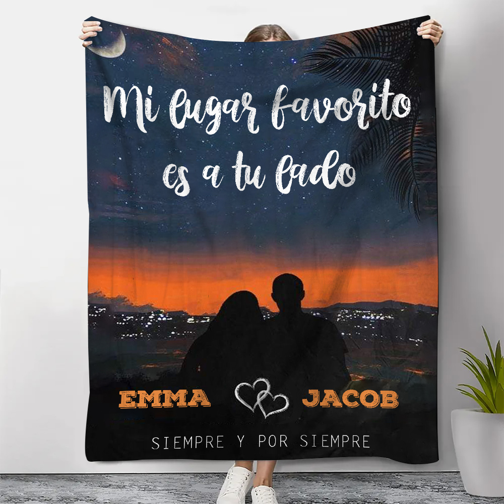 Pareja-Manta de buen calidad de sombras personalizada con 2 nombres-Jessemade ES