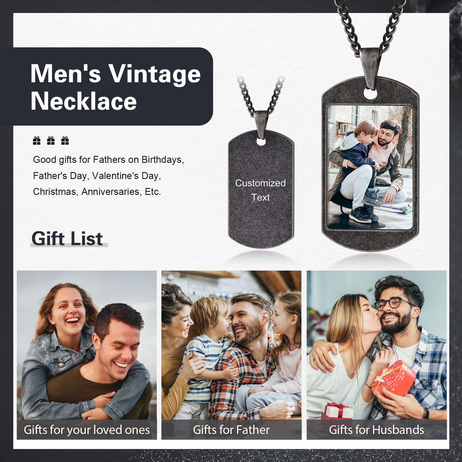 Collar personalizado con 1 foto y 1 texto para hombre-Jessemade ES