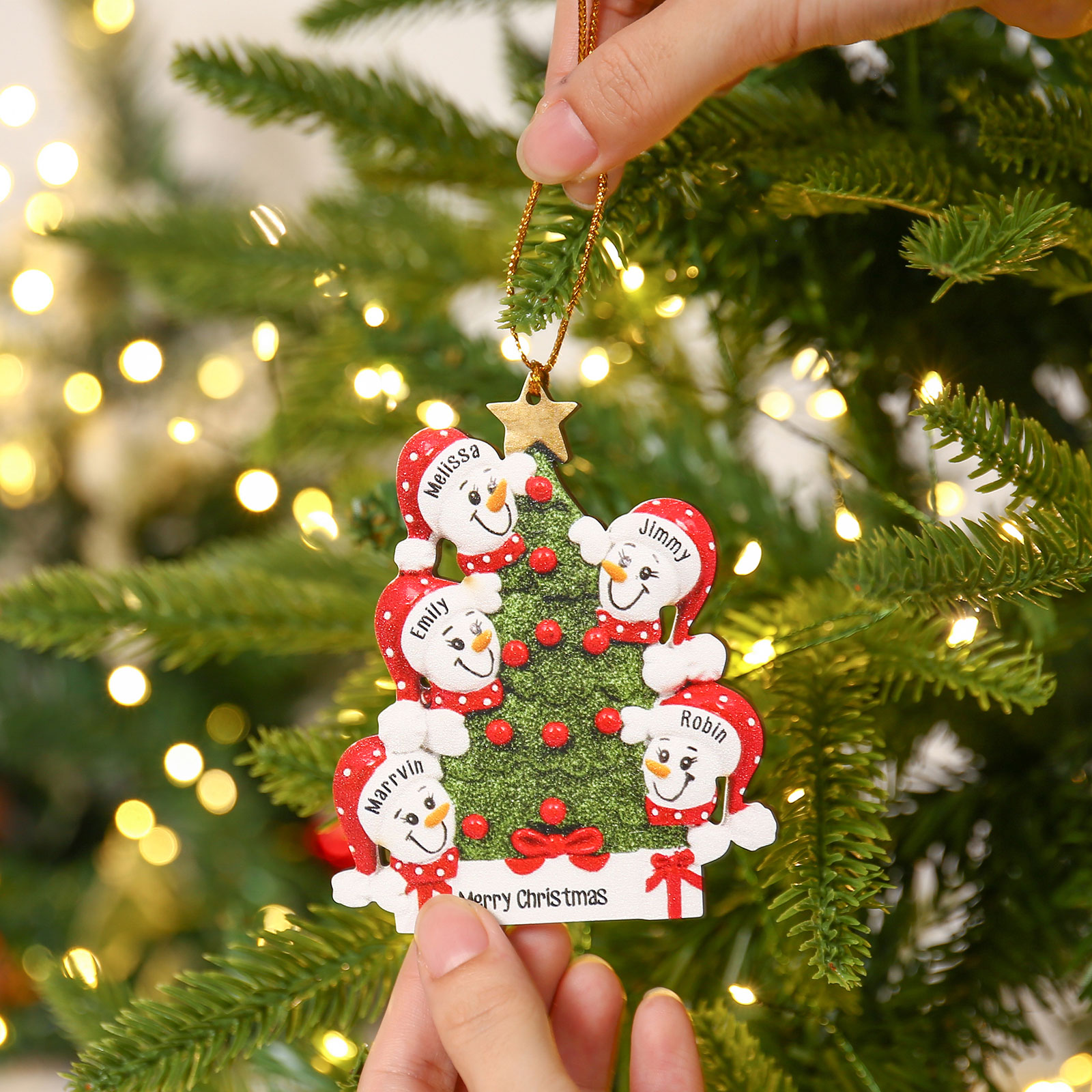 Navidad-Ornamentos Navideños de Madera Árbol y muñecos de nieve 5 Nombres con Texto Personalizados