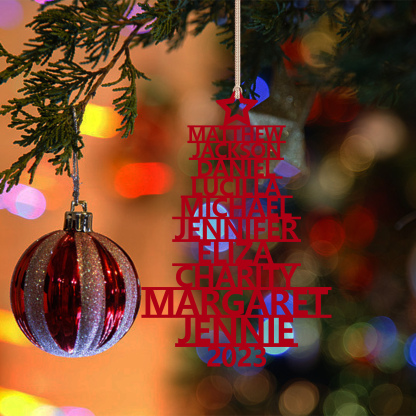 Navidad-Ornamento navideño de madera árbol de nombres con 10 nombres y año personalizados