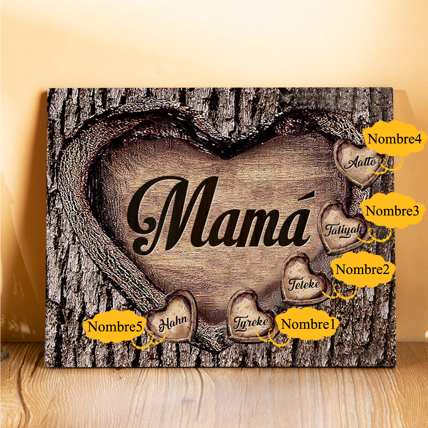 A mi mamá-Lámina marco de madera para mamá personalizado con 5 nombres-Jessemade ES