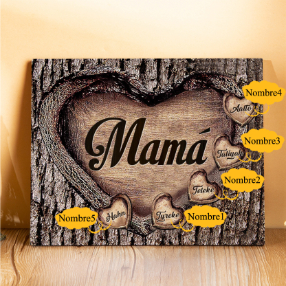 A mi mamá-Lámina marco de madera para mamá personalizado con 5 nombres-Jessemade ES
