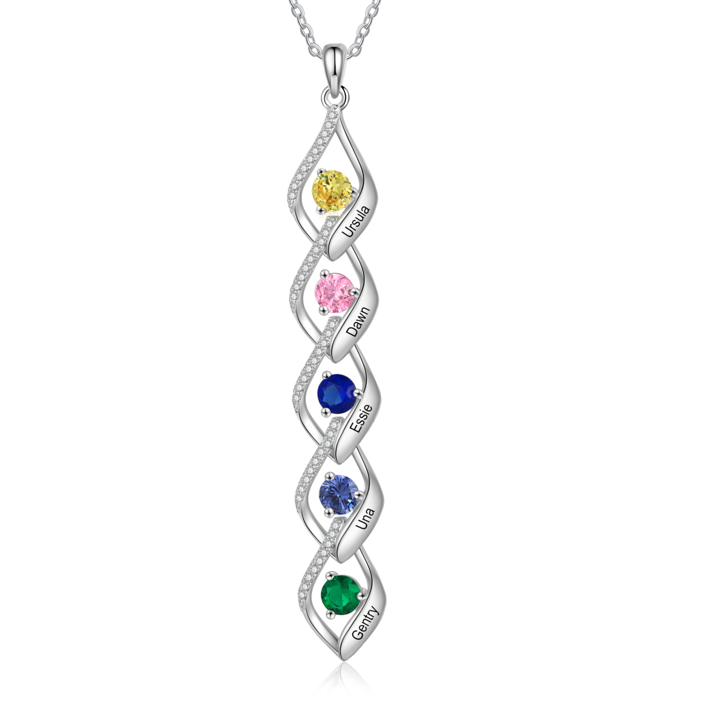 Collar de lazos con 2-5 nombres y piedras de nacimiento personalizados-Jessemade ES