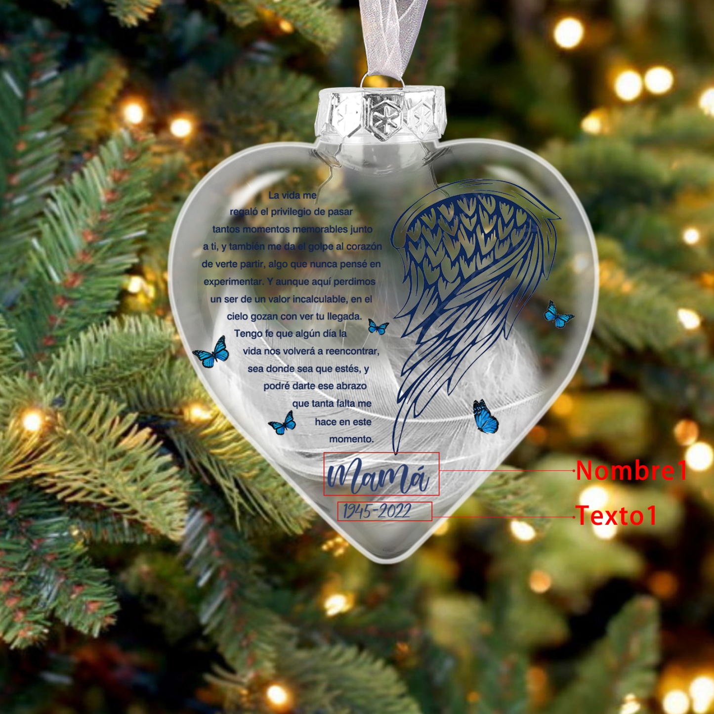 Bola navideña conmemorativa Adorno de Navidad 1 nombre y años personalizados con pluma -Jessemade ES