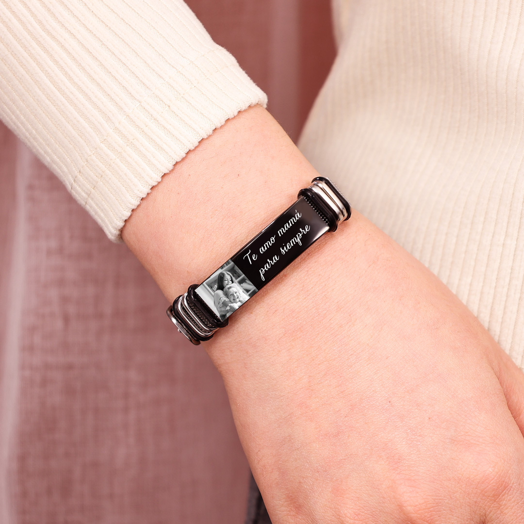 A mi papá-Pulsera de cadena personalizada con 2 textos y 1 foto-Jessemade ES