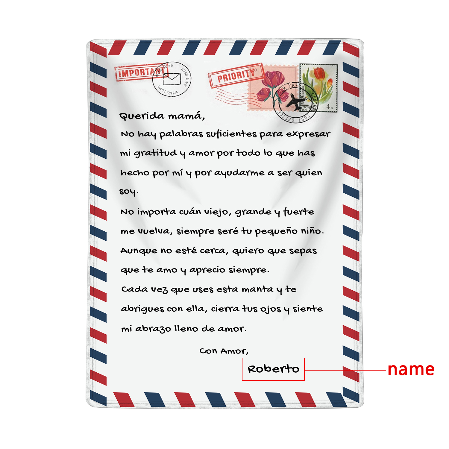 A mi mamá-Manta de buen calidad con frase amoroso y personalizada con 1 nombre-Jessemade ES