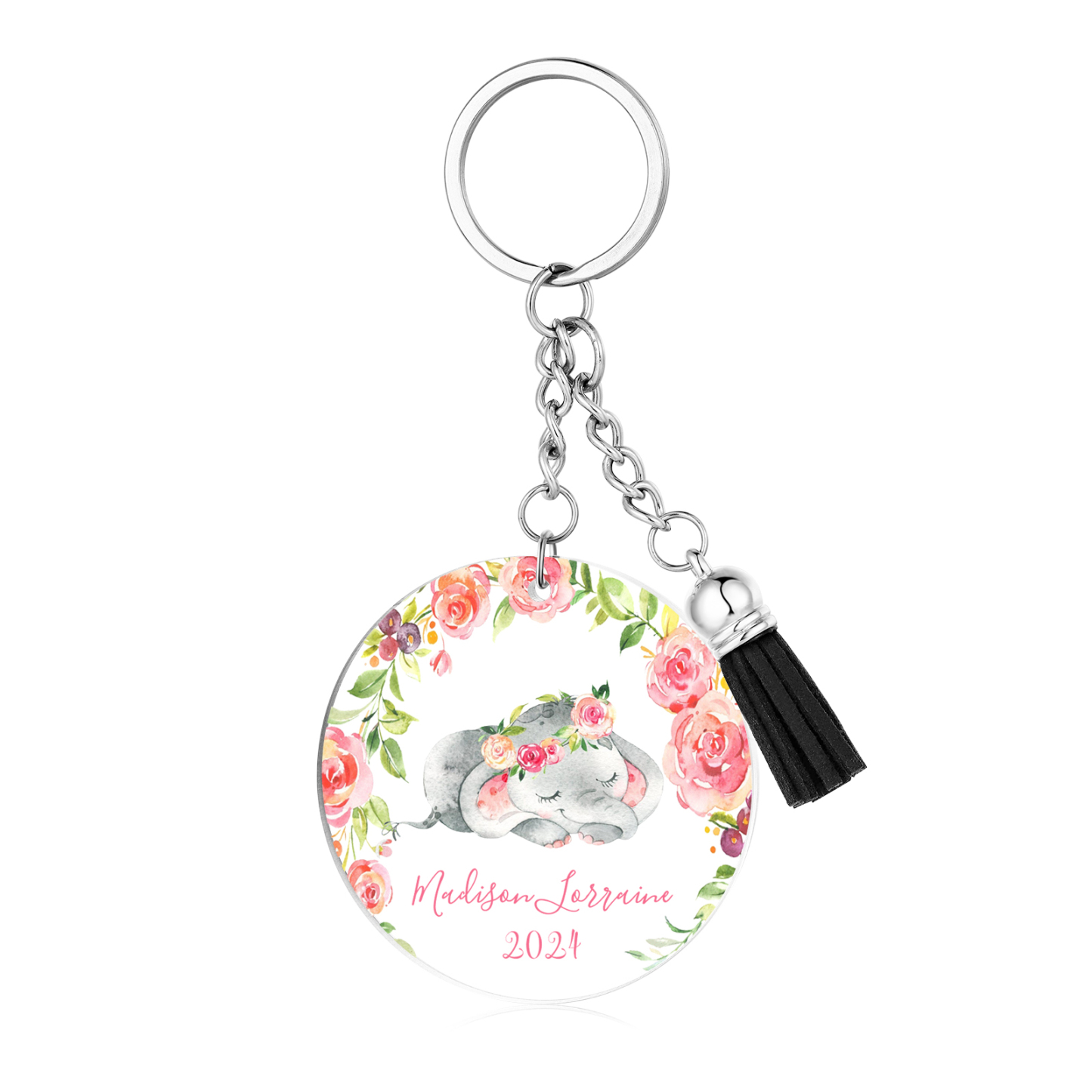 Llavero redondo de acrílico con animales para niñit@s personalizado con 1 nombre y año-Jessemade ES