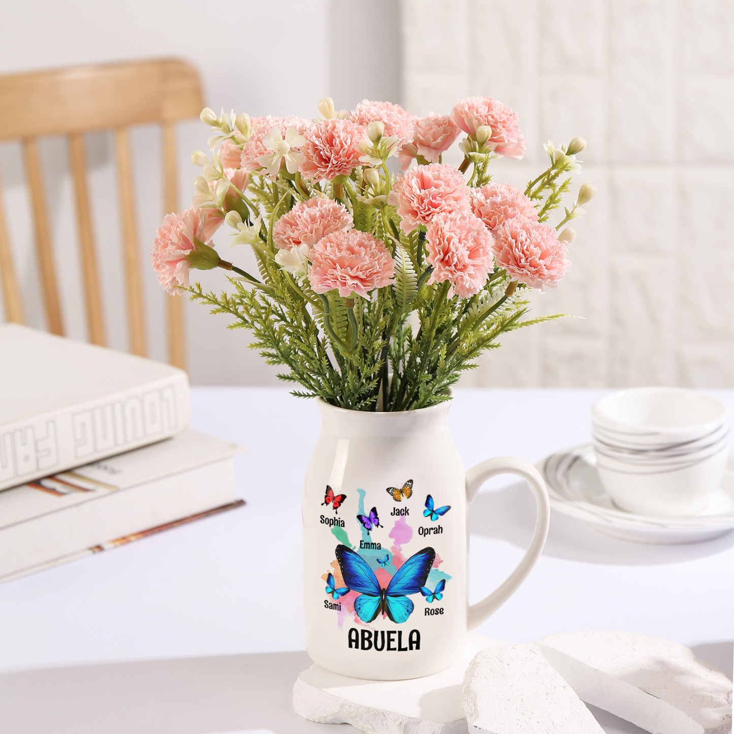Florero de cerámica mariposas 2-8 nombres personalizados con texto decoración del hogar-Jessemade ES