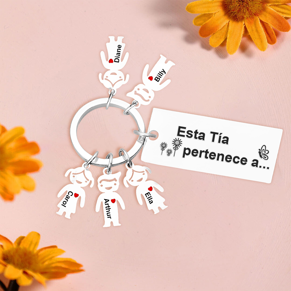 A mi tía - Llavero "Esta Tía pertenece a..." con 1-6 nombres personalizados en "niños"-Jessemade ES