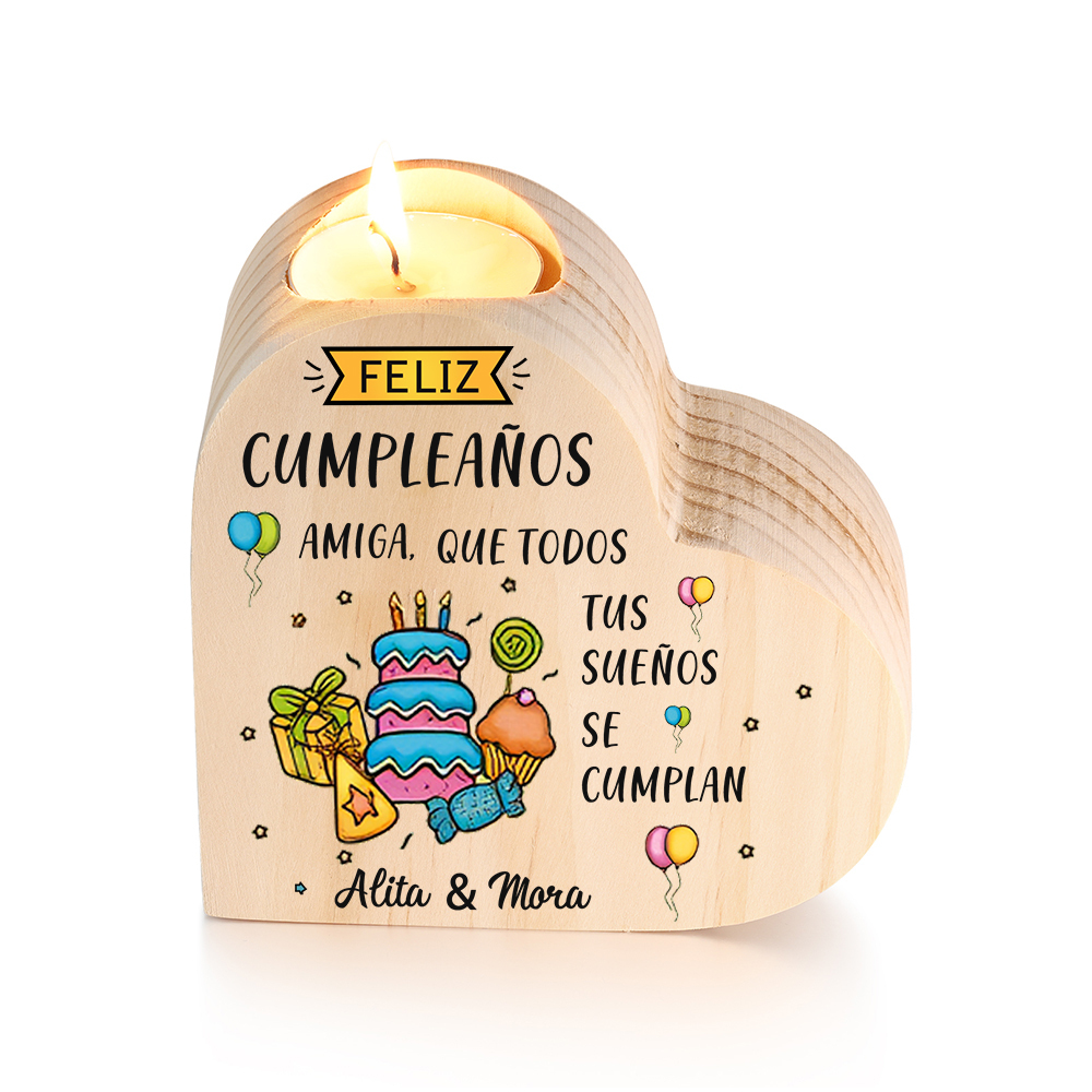 Cumpleaños-Candelero en forma de corazón para amiga con 2 nombres personalizados-Jessemade ES