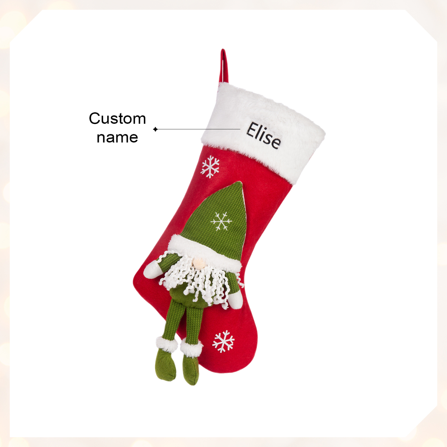 Adornos de medias navideñas con muñeco de genio Bolsa de regalo 1 Nombre personalizado-Jessemade ES